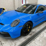 カーフィルム、ポルシェ　911GT3　フロントサイド2面+リア全面  遮熱スモークフィルム施工